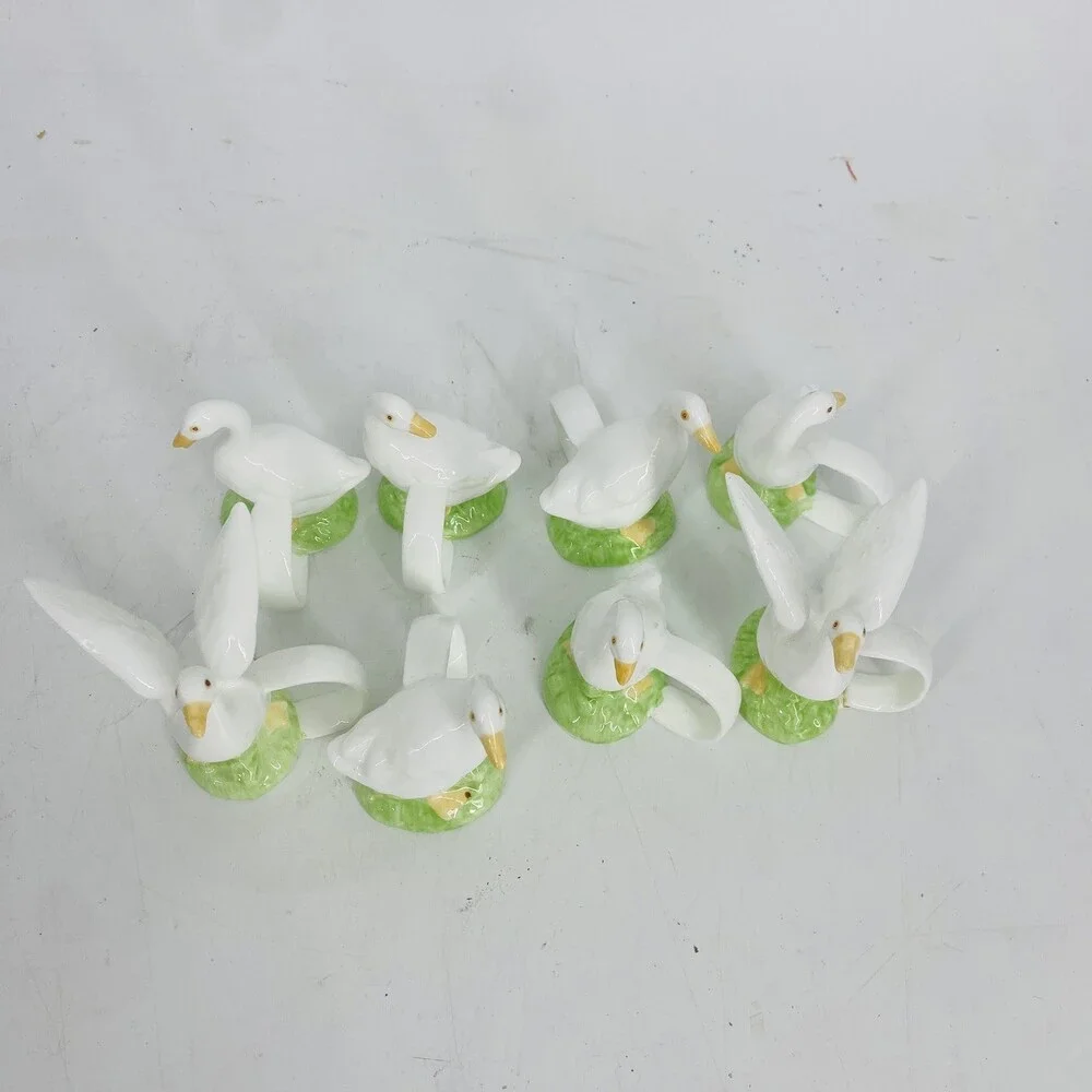 Vintage Lilian Vernon Bone China Goose Napkin Rings Set Of 8 Cottage Granny Core